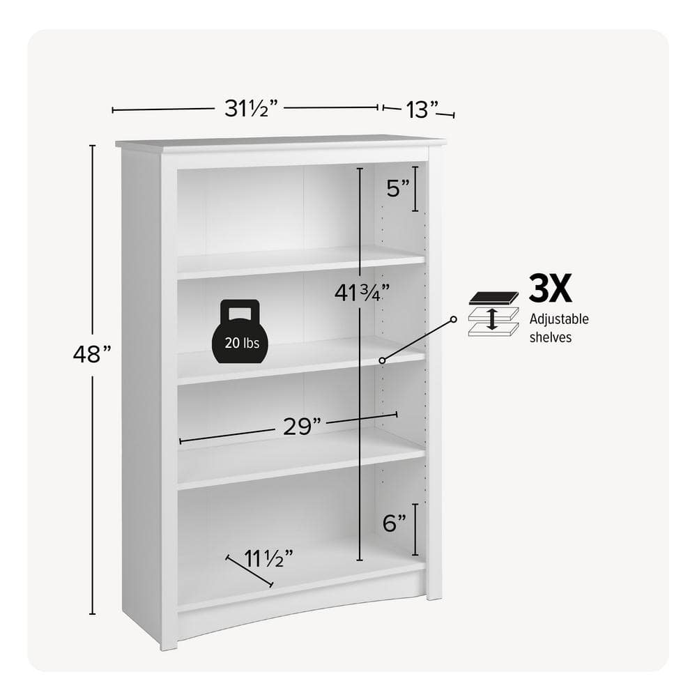 Transitional White Lacquered 4-Shelf Adjustable Bookcase