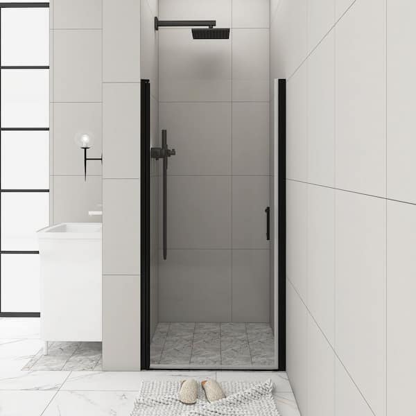 32 in. W x 72 in. H Pivot Framed Shower Door in Matte BlackFinish with Clear Glass