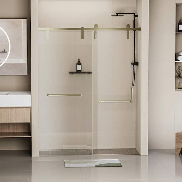 Abruzzo 60 in. W x 76 in. H Frameless Soft-Close Single Sliding Shower Door in Gold with 5/16 in. Tempered Clear Glass