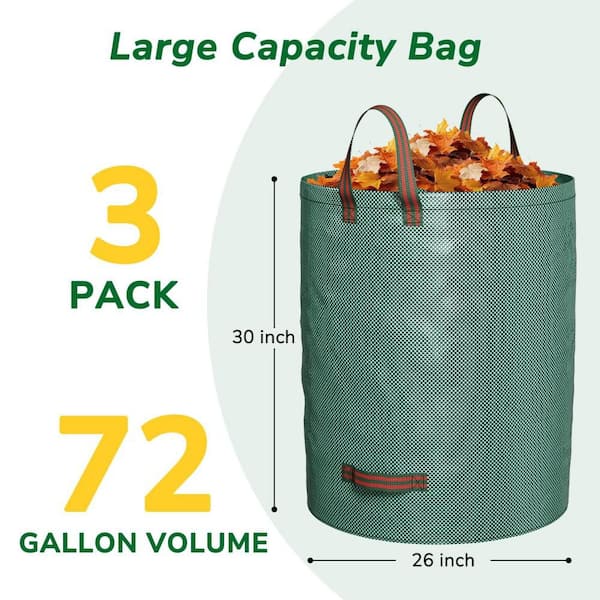 72 Gal. Heavy Duty Reusable Yard Waste Garden Bag Leaf Collecting Tool with Reinforced Handles(3-Pack)