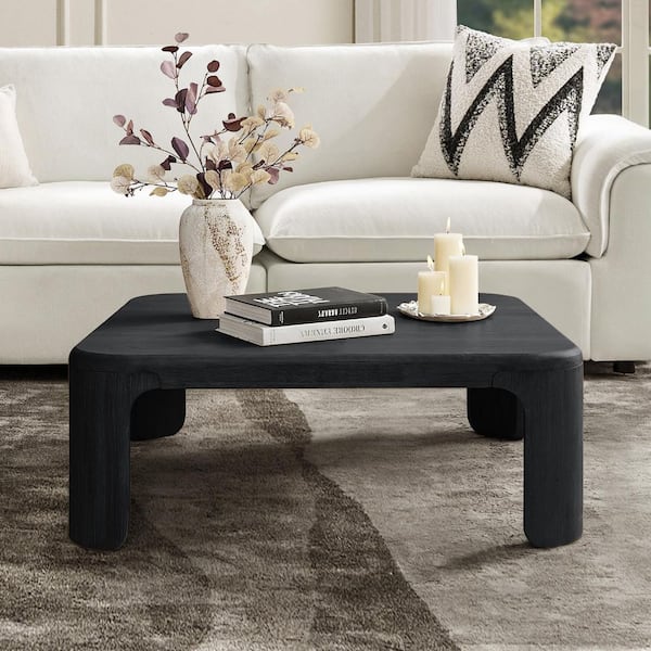 Alduara Modern 44 in. Black Square Wood Coffee Table with Oak Veneer