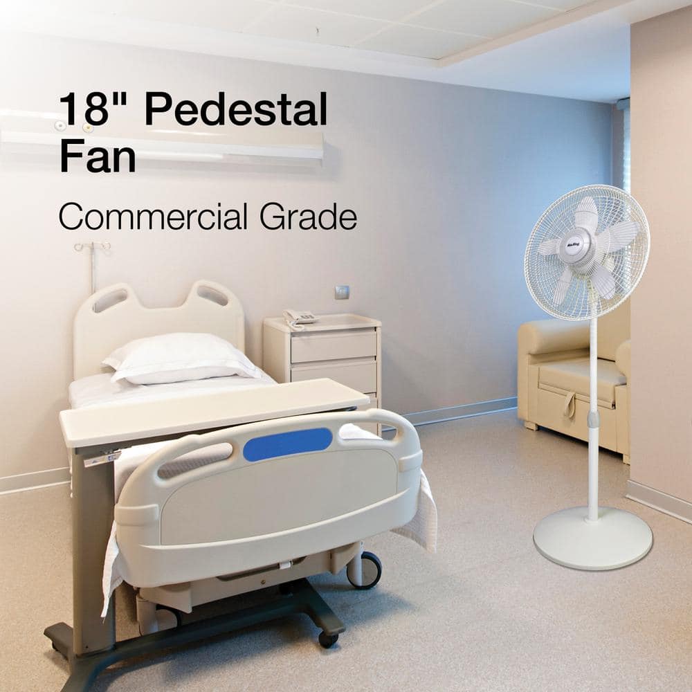 18-Inch White Adjustable Oscillating Pedestal Fan with Three Speeds