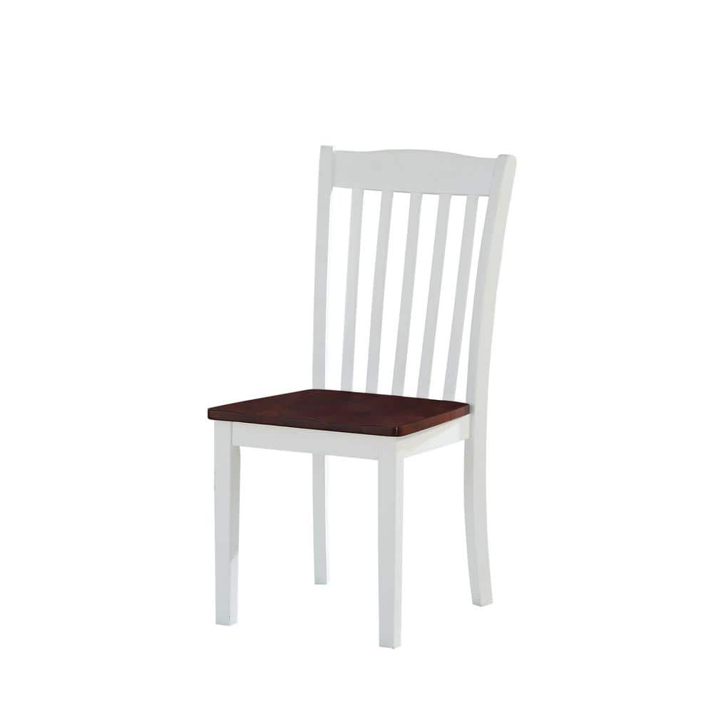 Elegant White & Walnut High Slat Back Wood Side Chair