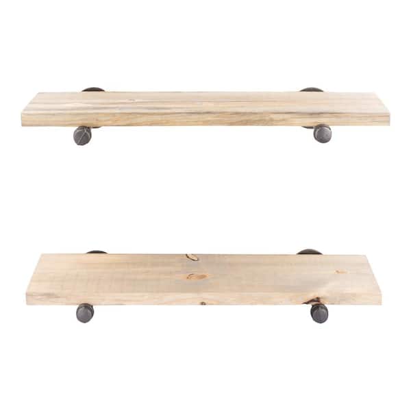 PIPE DECOR 24 in. x 7.5 in. x 6.75 in. Driftwood Tan Restore Wood Decorative Wall Shelf - Industrial Steel Pipe Straight Brackets