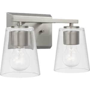 Vertex Collection 12.87 in. 2-Light Brushed Nickel Clear Glass Contemporary Vanity Light