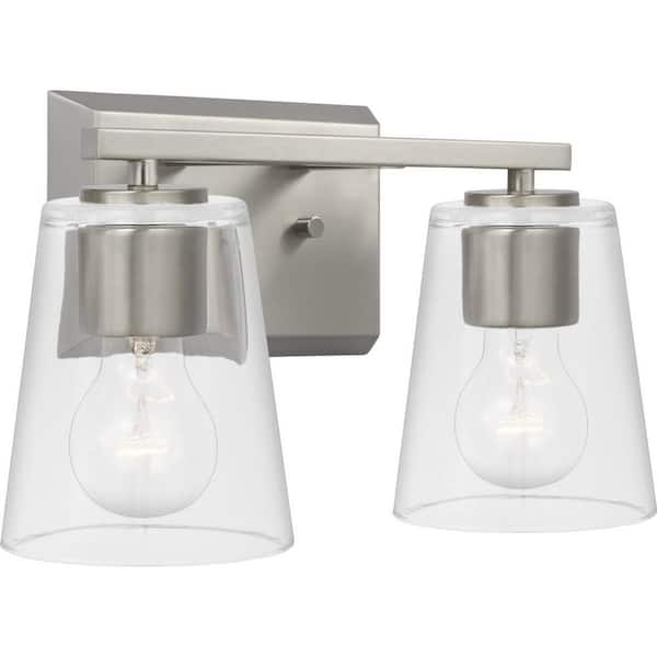Progress Lighting Vertex Collection 12.87 in. 2-Light Brushed Nickel Clear Glass Contemporary Vanity Light