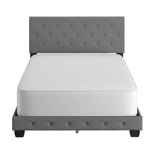Chloe Gray Linen King Size Fully Upholstered Platform Bed Frame with Adjustable Headboard