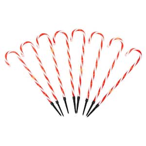 8-Count Textured Candy Cane Christmas Pathway Lights Lawn Stakes