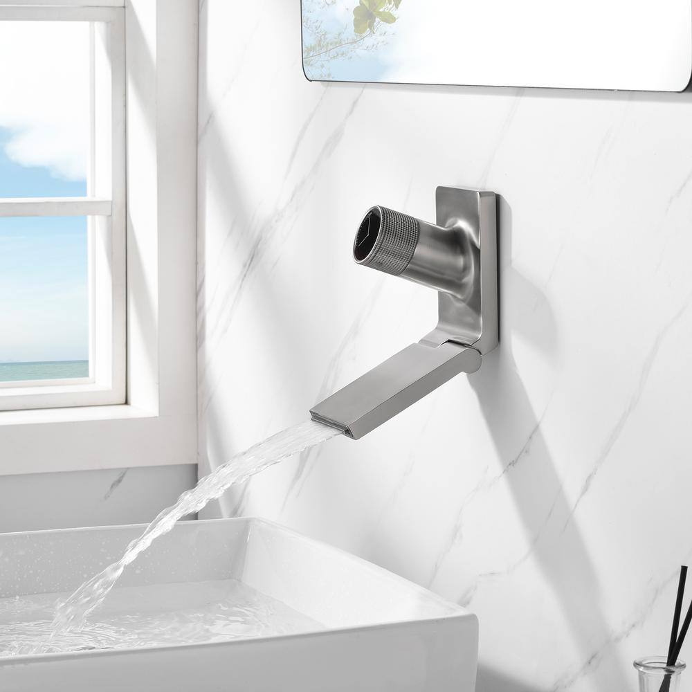 Brushed Nickel Wall Mount Bathroom Faucet with Adjustable Waterfall Spout