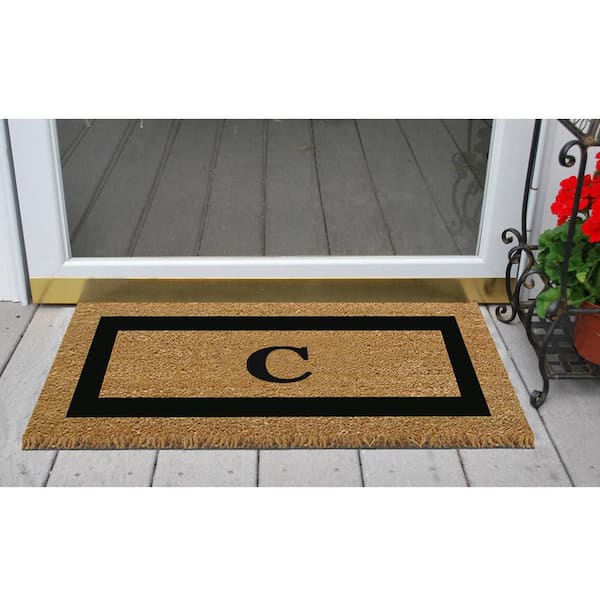 Superscraper Brown 20 in. x 36 in. Single Picture Frame Bungalow Monogrammed C Indoor Outdoor Door Mat