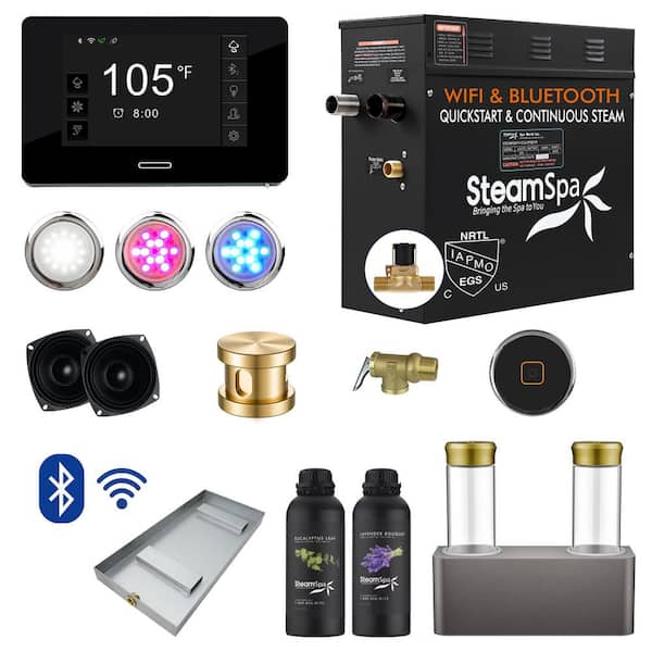 SteamSpa Black Series 9kW Steam Bath Generator with Wireless Control Bluetooth Plus Wifi Operation and Auto Drain in Gold