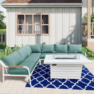 Camel 5-Piece Aluminum Outdoor Patio Fire Pit Deep Sectional Seating Set with Cast Breeze Acrylic Cushions
