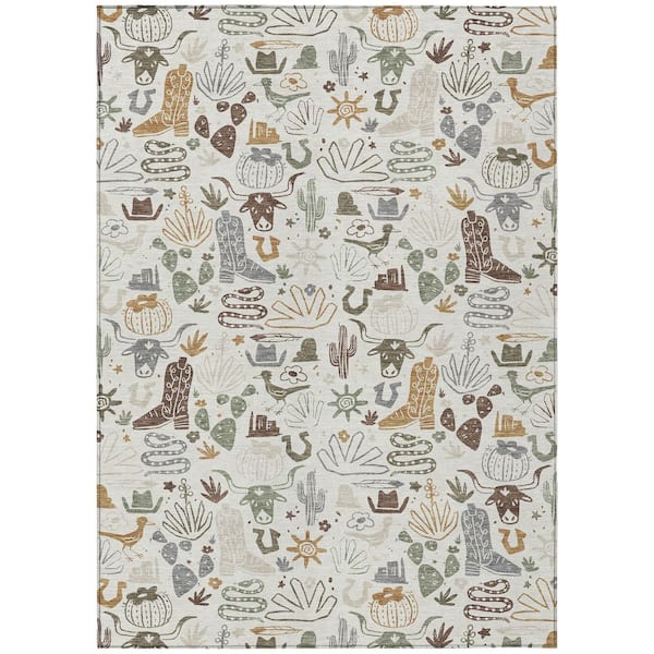 Chantille Machine Washable Indoor/Outdoor Abstract ACN2512 Ivory 3 ft. x 5 ft. Area Rug