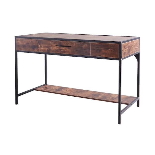Boyel Living 47 in. W Rectangle Brown Wood 1-Drawer Executive Desk with Storage