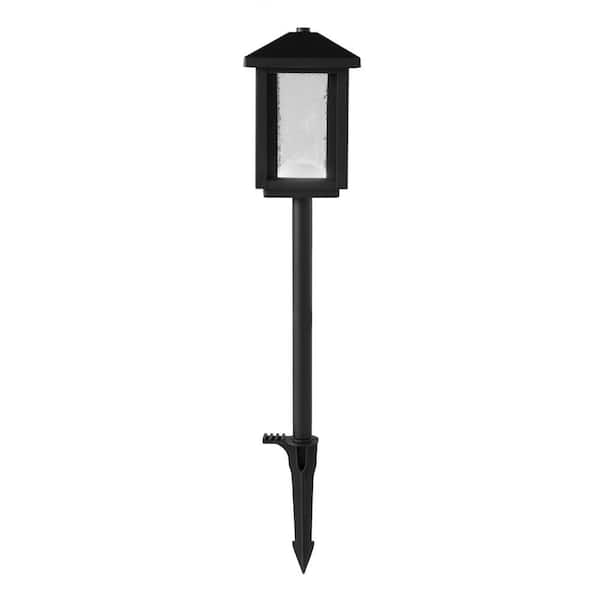 Hampton Bay Cairo Low Voltage Square Transitional Black Integrated LED Outdoor Landscape Path Light With Bubble Glass (1-Pack)