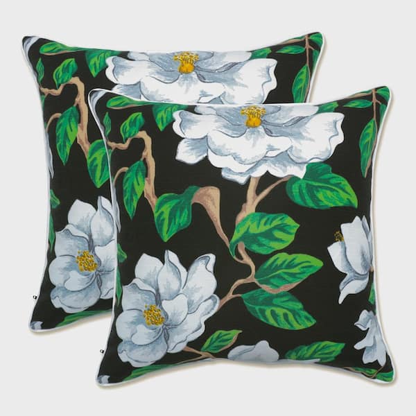 Pillow Perfect Floral Black Square Outdoor Square Throw Pillow 2-Pack