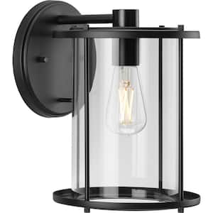 Gunther 8 in. 1-Light Matte Black Outdoor Large Wall Lantern with Clear Glass Shade Sconce