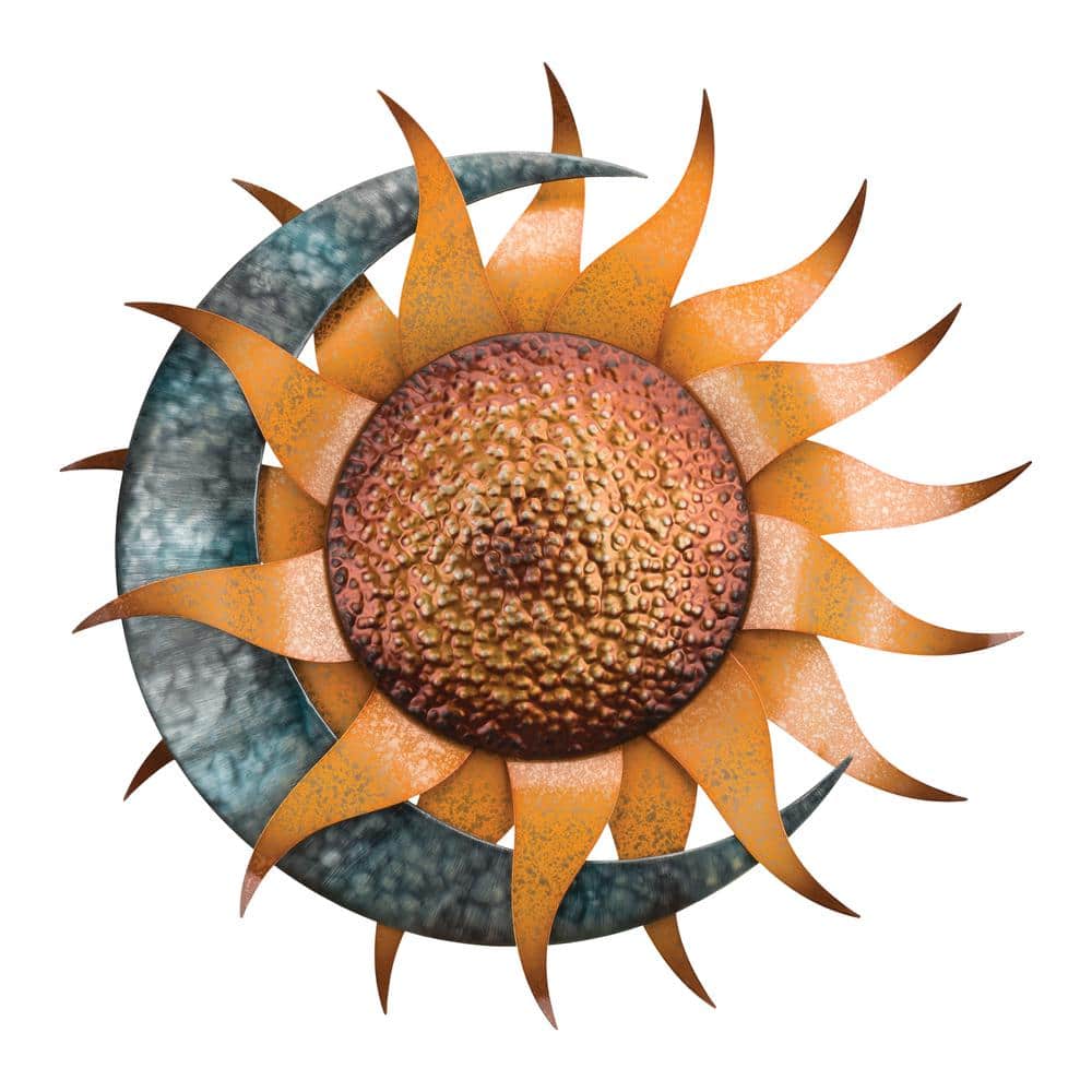 24" Gold and Copper Metal Sun and Moon Wall Decor