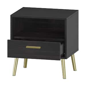 1-Drawer Black Nightstand Storage Compartment Sofa Side End Table Bedside 20 in. H x 19.5 in. W x 15.6 in. D