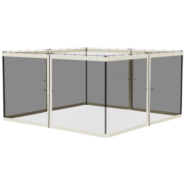 Huluwat 13 x 13 ft. Polyester Outdoor Gazebo Replacement Mosquito Netting with Zippers, 4-Side Mesh Walls, Cream