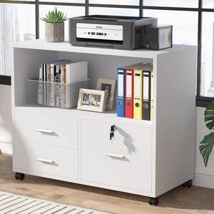 Frances White Mobile Lateral Filing Cabinet with 3-Drawer and Open Storage Shelves