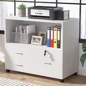 Frances White Mobile Lateral Filing-Cabinet with 3-Drawer and Open Storage Shelves