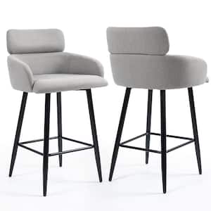 Barker 26.8 in. Gray Metal Bar Stool with Fabric Seat 2 Set of Included