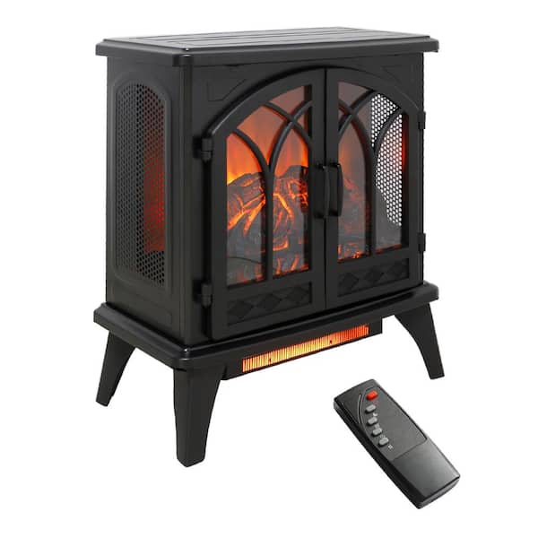 ToolCat 24 in. 3D Flame Freestanding Electric Fireplace in Black Infrared Quartz Stove with Remote Control