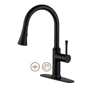 Single Handle Smart Touchless Pull-Down Sprayer Kitchen Faucet with Voice Control in Matte Black