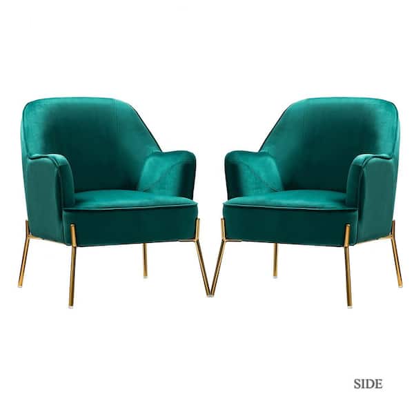 JAYDEN CREATION Nora Modern Green Velvet Accent Arm Chair with Gold Metal Legs Set of 2