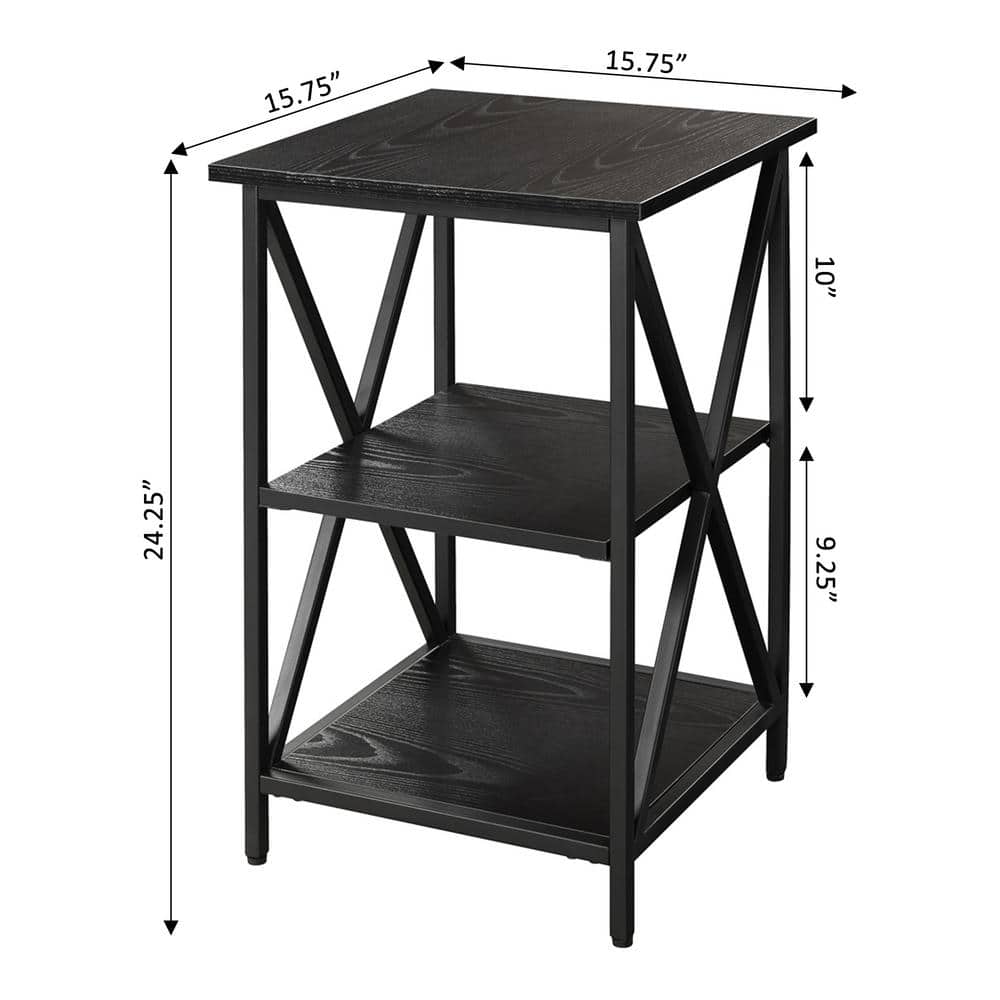 Black and Cherry 3-Tier Wood Metal End Table