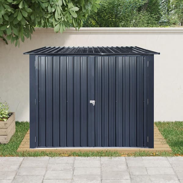 7 ft. W x 7 ft. D Outdoor Steel Storage Shed for Bicycle, Slope Roof, 4 Bike Tracks, Patio Yard Lawn, Black (45 sq. ft.)