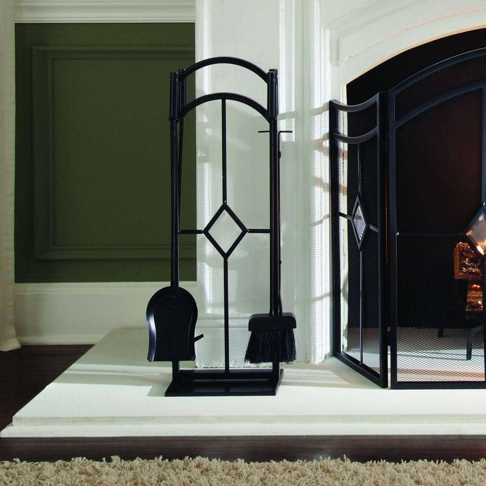 Espresso Steel Diamond 5-Piece Fireplace Tool Set with Glass Accents