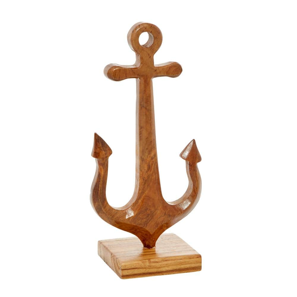 Litton Lane Anchor Teak Wood Sculpture 37935 - The Home Depot