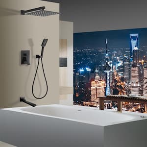 Single-Handle 3-Spray Tub and Shower Faucet with Hand Shower in Matte Black (Valve Included)