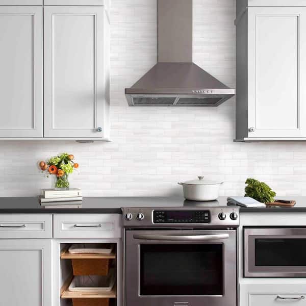 White 3 in. x 6 in. PVC Peel and Stick Backsplash Tile Glossy Wooden Marble Grain 100-Pack