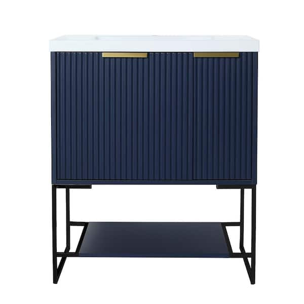 Staykiwi 30 in. W x 18 in. D x 35 in. H Freestanding Bath Vanity Set in Navy Blue with Resin Vanity Top and White Basin
