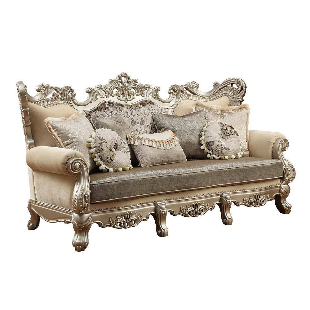 Ranita Beige Fabric Sofa with Rolled Arms and Nailhead Trim
