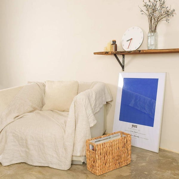 Woven Natural Water Hyacinth Freestanding Magazine Rack Magazine Wicker Basket 15 in. W x 10.2 in. H