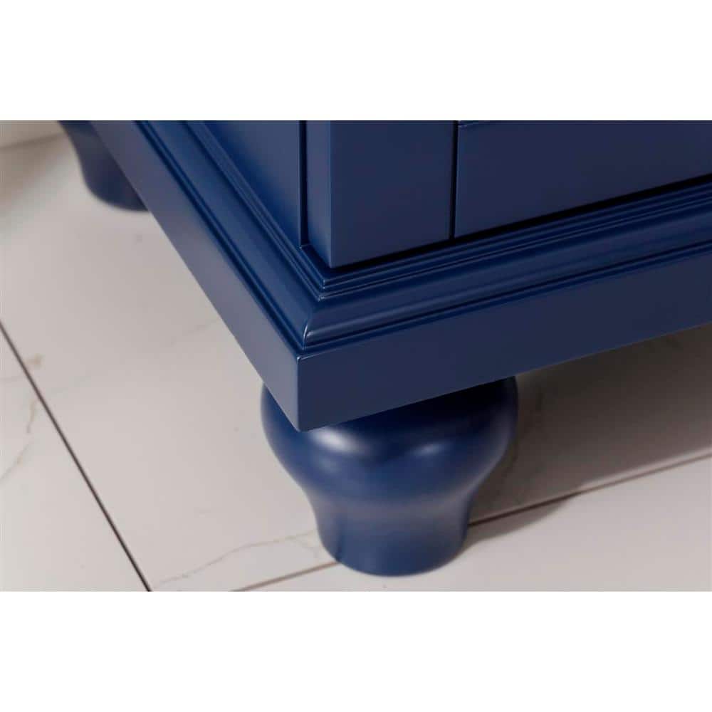 Compact Blue Freestanding Vanity with White Ceramic Sink