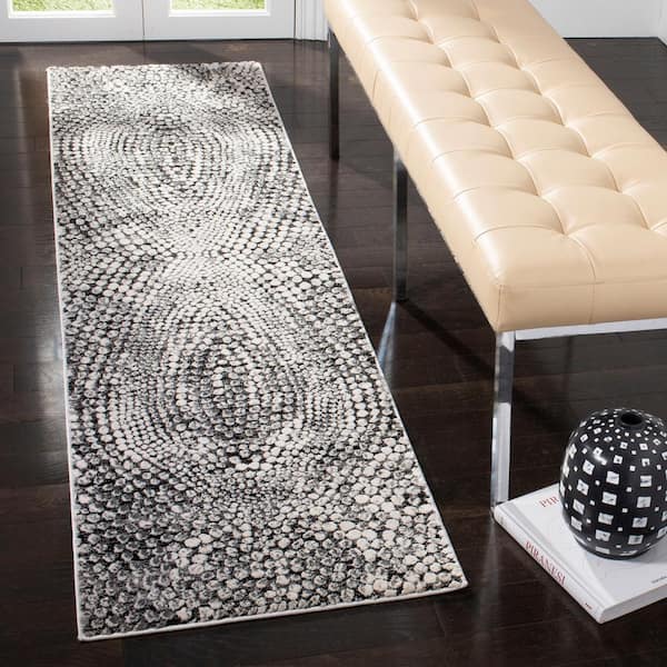 Lurex 2 ft. x 18 ft. Black/Light Gray Abstract Runner Rug