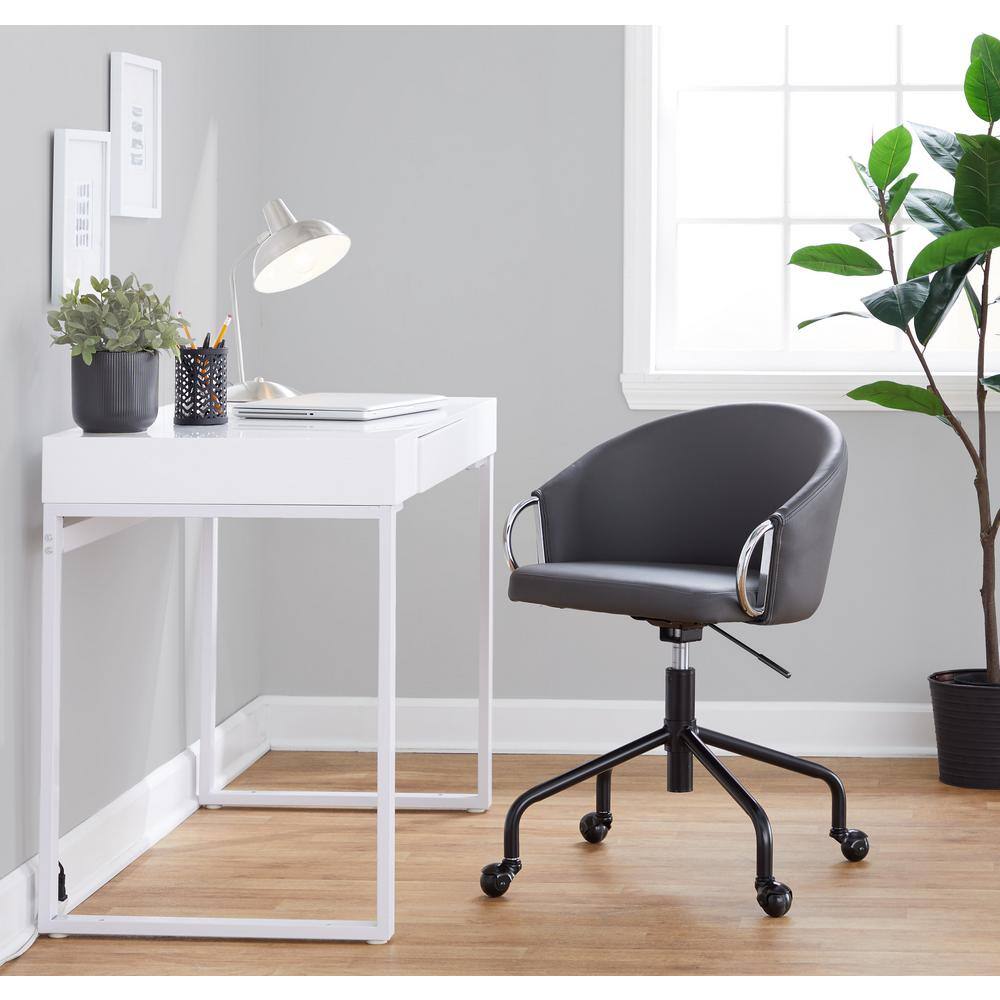 Claire Grey Faux Leather Swivel Task Chair with Chrome Base