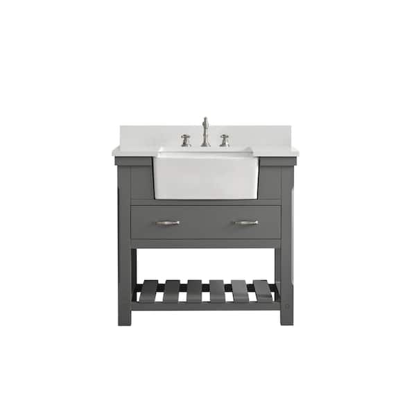 Wesley 36 in. W x 22 in. D Bath Vanity in Gray with Engineered Stone Vanity Top in Ariston White with White Sink
