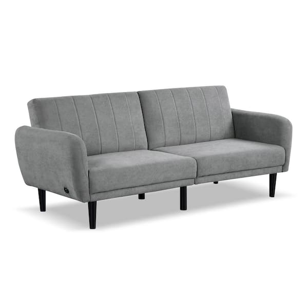 Alkent 81 in. Gray Solid Fabric Full Size Sofa Bed with Soft Flared Arms