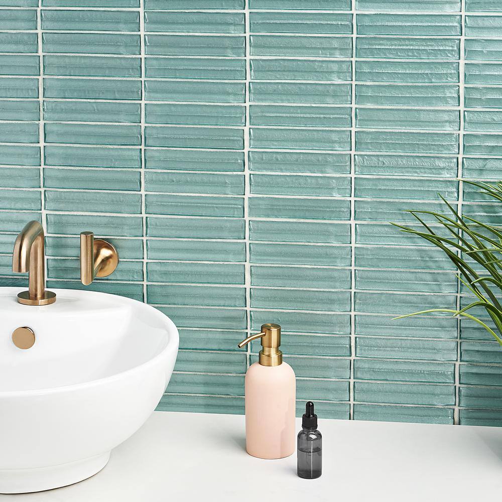 Seafoam Green Polished Glass Mosaic Wall Tile