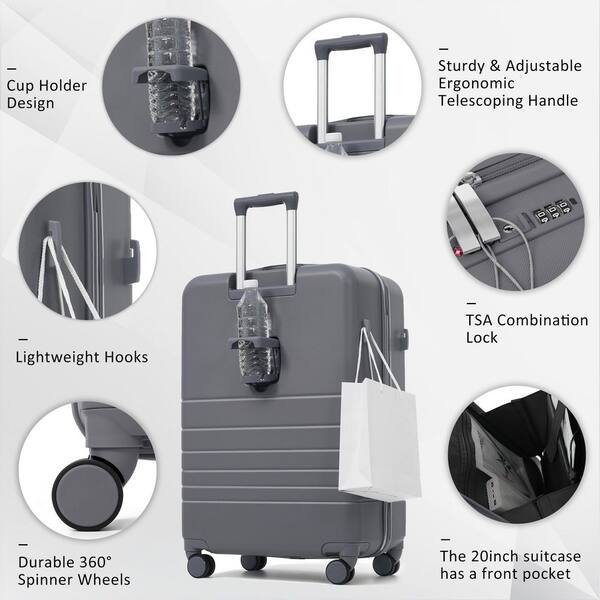 Merax 4-Piece Gray Expandable ABS Plastic Hardshell Luggage Set w