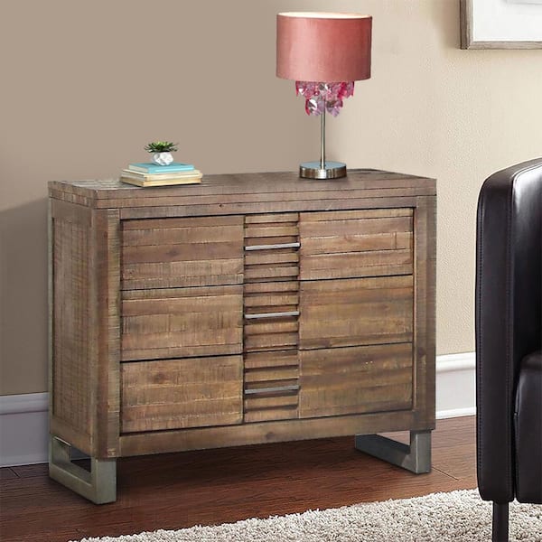 Benjara Modern Andria 3-Drawer Brown Wood Nightstand