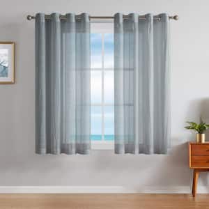 Cordelia Grey Faux Linen Crushed 52 in. W x 63 in. L Grommet Window Sheer Curtains (2 Panels)