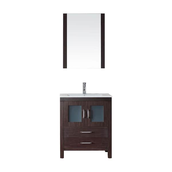 Virtu USA Dior 28 in. W Bath Vanity in Espresso with Ceramic Vanity Top in White with Square Basin and Mirror