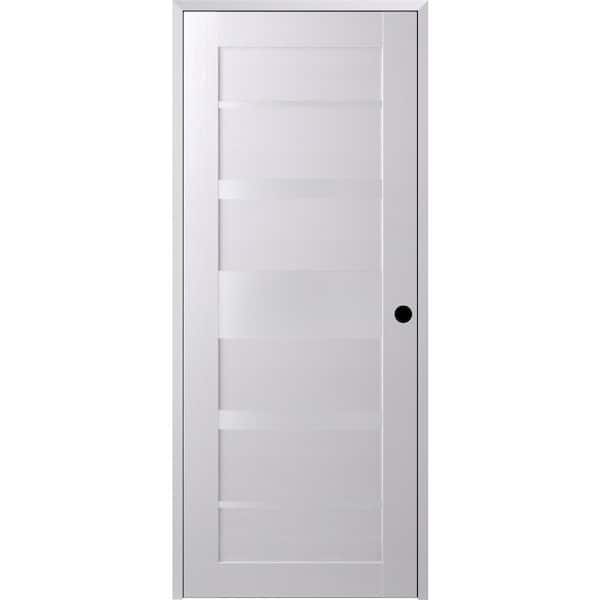 Belldinni 18 in. x 84 in. Kina Left-Hand Solid Core 5-Lite Frosted Glass Bianco Noble Wood Composite Single Prehung Interior Door